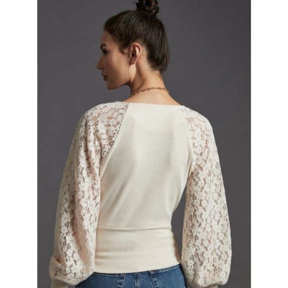 NWT Anthropologie Balloon Lace Sleeves Wrap Top - XL - Picture 2 of 7